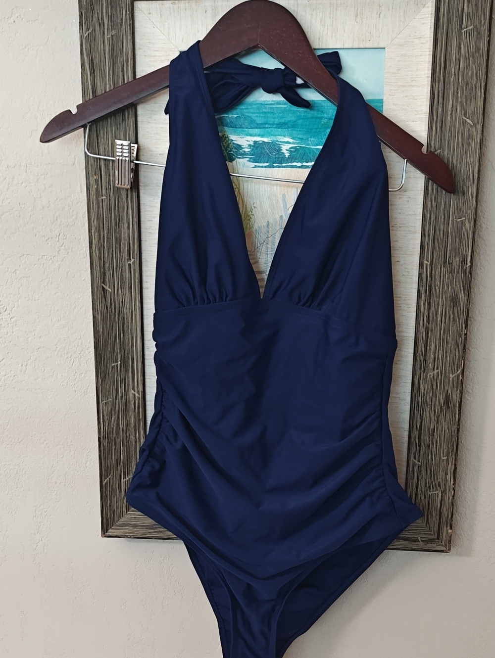 Women's One-Piece Halter Swimsuit - Navy XL